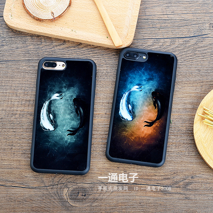 中國風招財鯉魚iphone6/6plus全包鏡面軟殼蘋果7plus防摔手機殼