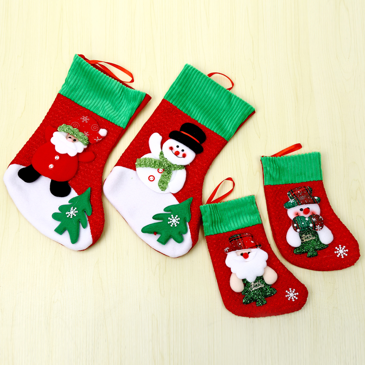 圣誕裝飾品高檔絨布禮物襪 圣誕老人雪人襪子 30cm圣誕禮品襪袋子