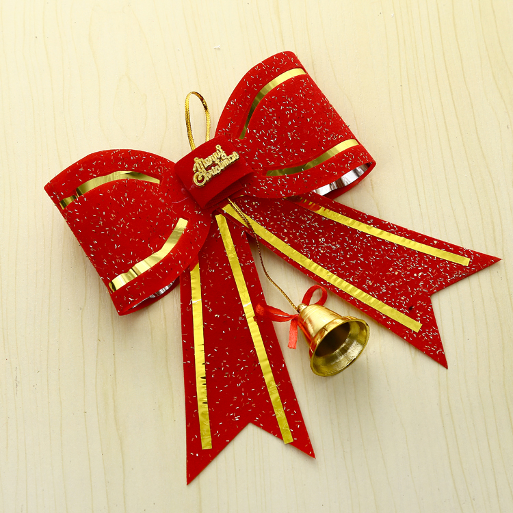 圣誕節裝飾品 燙金紅色大領結 圣誕樹掛件 帶鈴鐺蝴蝶結掛飾掛件