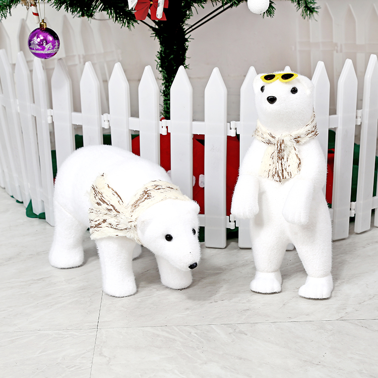 圣誕節裝飾品 圣誕白色熊 雪景北極植絨熊 桌面場景擺件裝飾用品