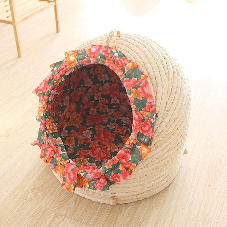 沂蒙革命老區純手編貝殼型寵物窩 手提縫制花邊 可拆洗透氣寵物窩