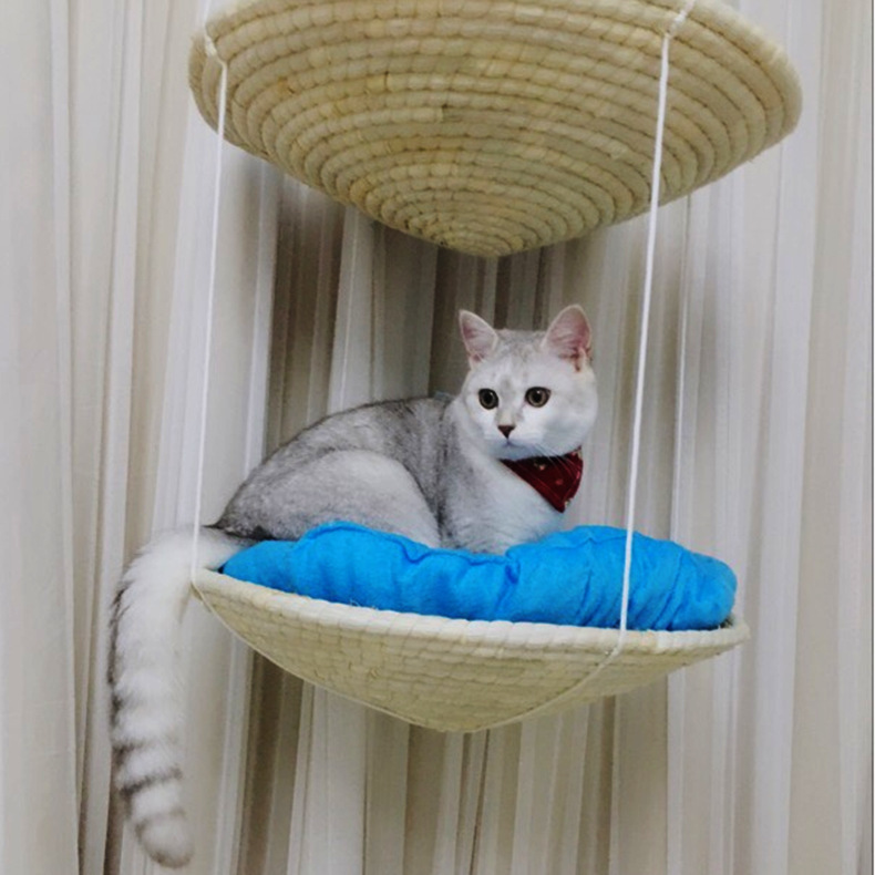 熱銷草編貓窩 舒適透氣玉米皮吊床 掛式貓爬床四季通用貓咪用品