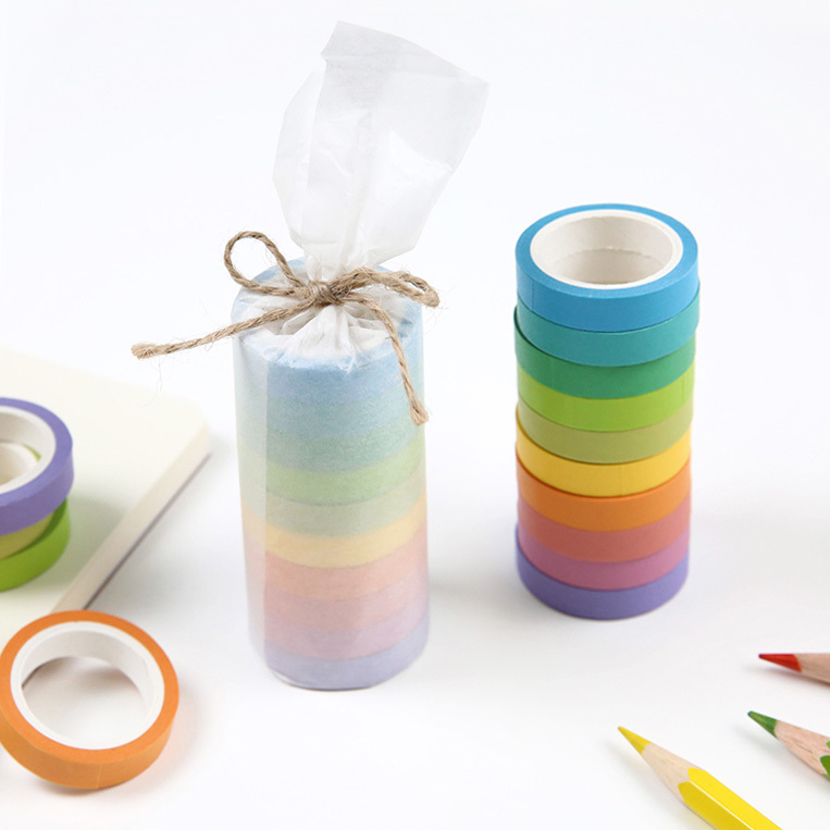 云木雜貨 清新彩虹色和紙膠帶10色 糖果色裝飾DIY標注用 10卷一盒