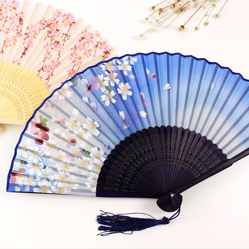 云木雜貨 日式和風真絲竹木折扇創意可愛夏季絹扇古風折疊扇子