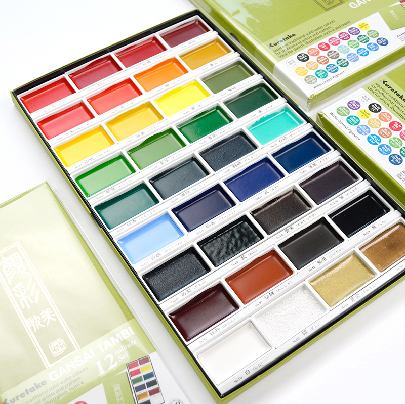 吳竹固體水彩顏料 日本原裝進口國畫顏料套裝 固體顏彩耽美