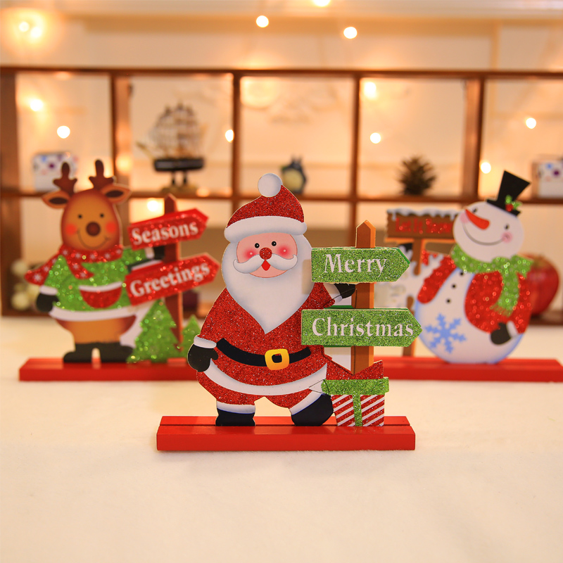 圣誕老人木制桌面小擺件 圣誕節雪人麋鹿木制兒童禮物 圣誕裝飾品