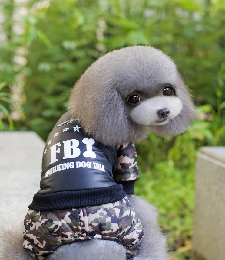 新款FBI迷彩加厚棉衣 泰迪狗狗衣服秋冬裝貴賓寵物四腳衣服