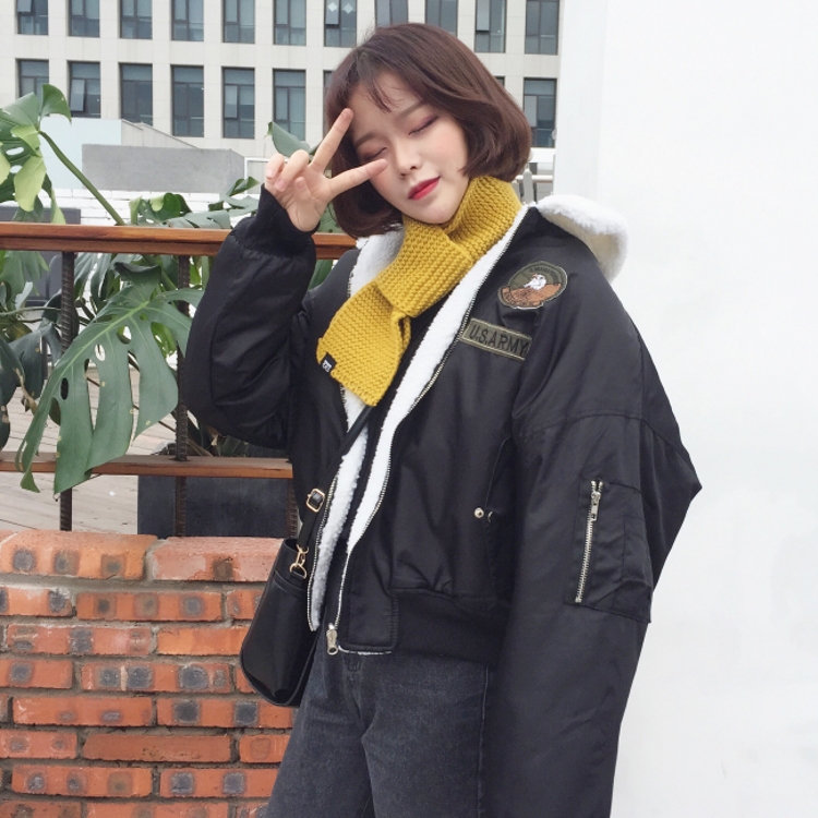 韓國學院風冬款寬松正反兩面穿加厚毛領保暖學生棒球服外套女