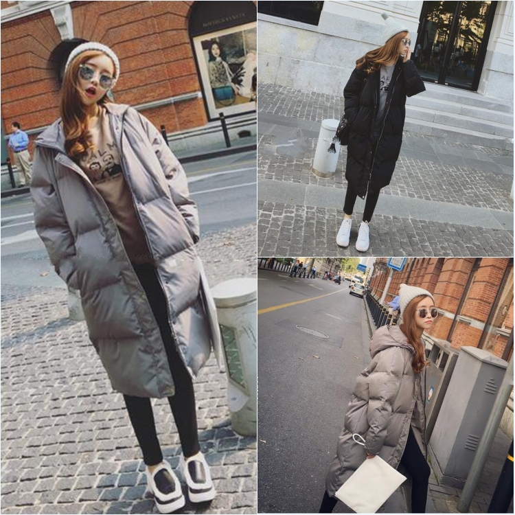 韓國冬款時尚簡約拉鏈紐扣連帽面包服中長款厚實棉衣棉服女