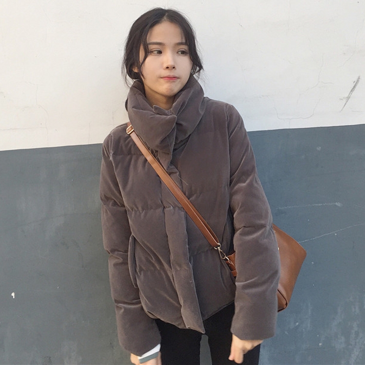 韓國復古chic冬款個性圓環拉鏈加厚翻領棉衣保暖棉服外套女