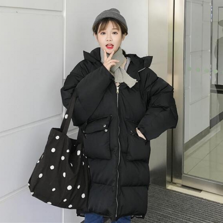 冬款韓國學院風連帽棉衣面包服中長款加厚保暖棉襖棉服外套女