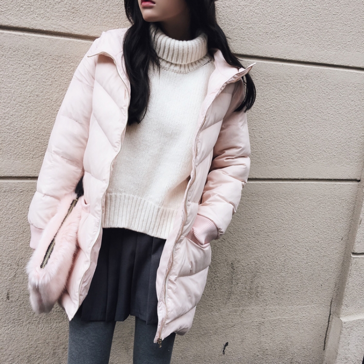 韓國學院風冬款甜美小清新加厚棉衣中長款連帽毛球棉服外套女