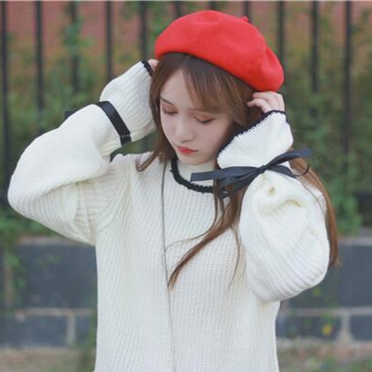 冬款韓國軟妹學生撞色高領喇叭袖綁帶加厚針織套頭毛線毛衣女