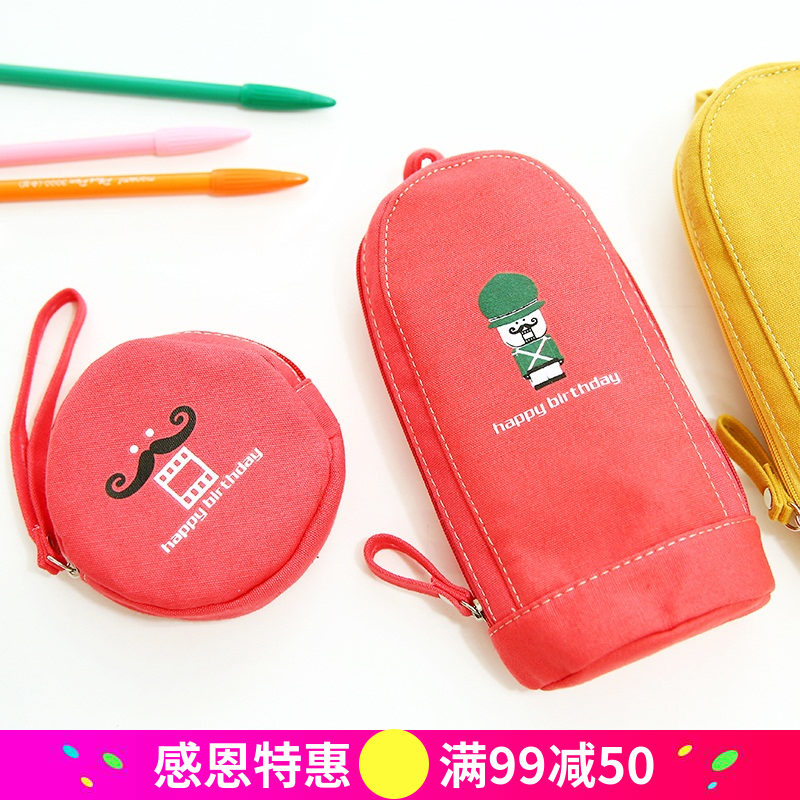 Q日韓文具糖果色英倫風筆袋多功能鉛筆盒零錢包鑰匙包