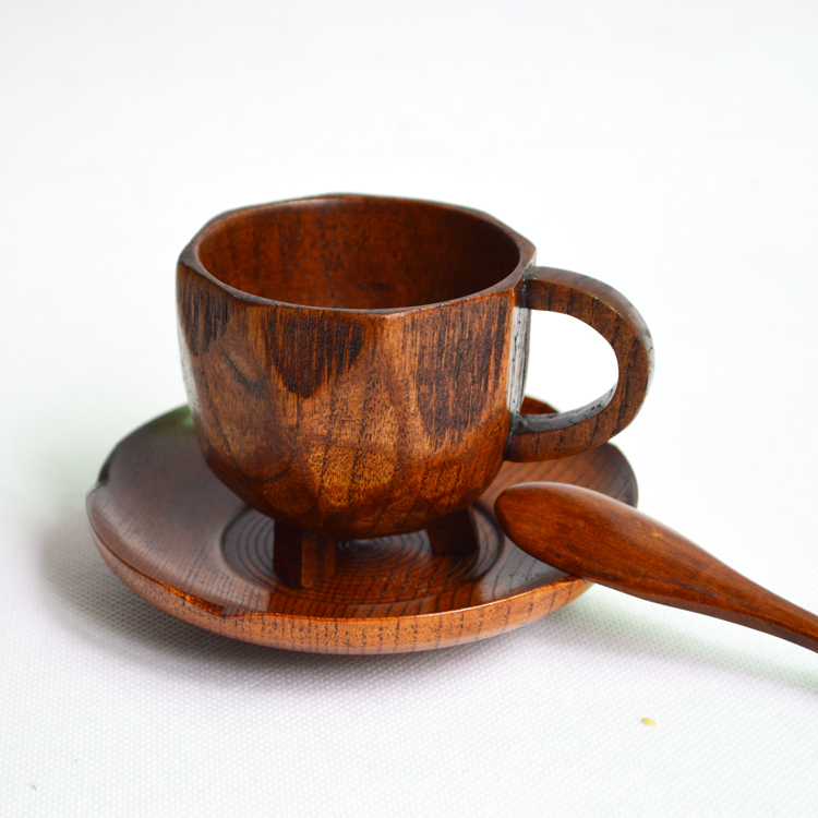 日式創意樟木三角個性咖啡杯隨手小茶杯杯墊木質水杯特色禮品杯