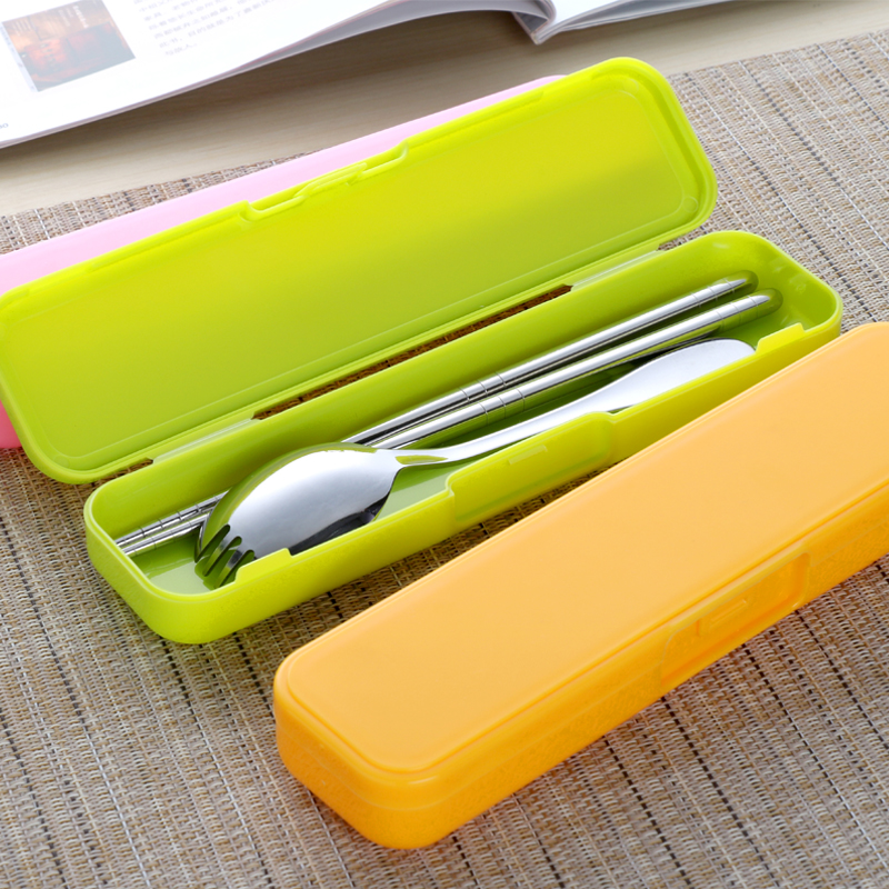韓式不銹鋼兩用叉勺套裝叉勺一體兩用勺子便攜式餐具套裝帶餐具盒
