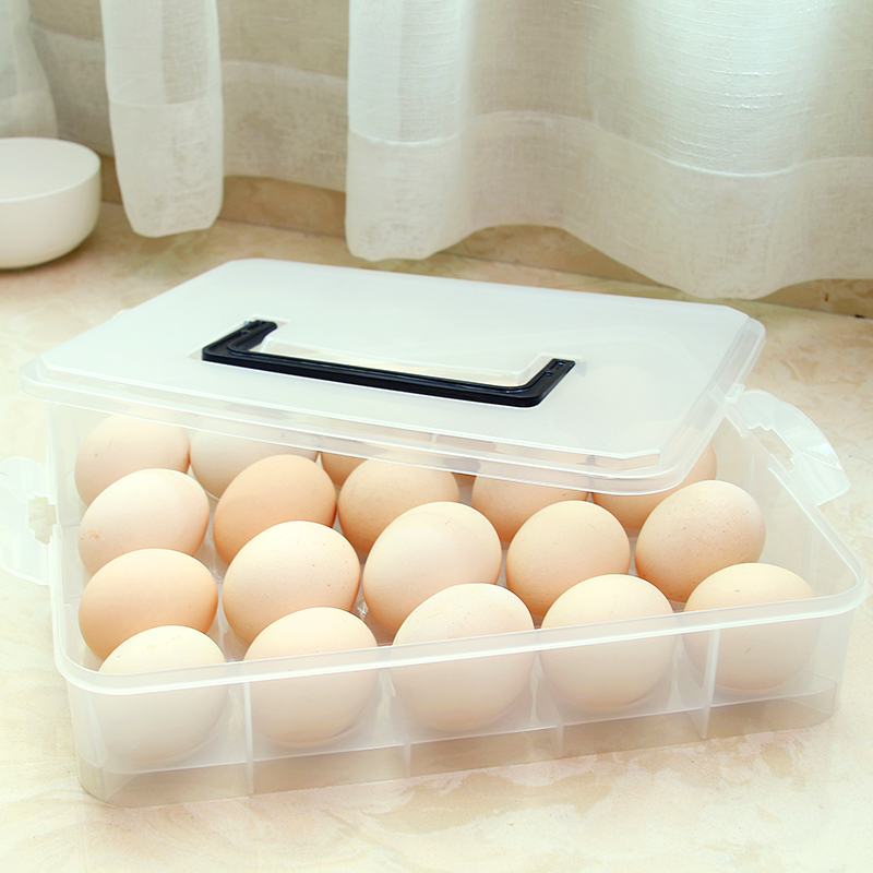可疊加雞蛋盒冰箱收納保鮮盒雞蛋托盤廚房食物收納塑料格子帶提手